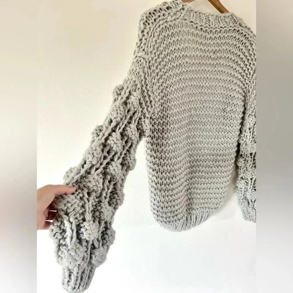 Chicwish Cuteness on Sleeves Light Grey Handmade Chunky Knit Open Front Cardigan - Picture 7 of 10